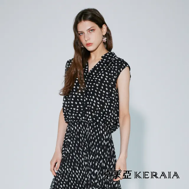 【KERAIA 克萊亞】魅力價-法式摩登波點襯衫式雪紡上衣