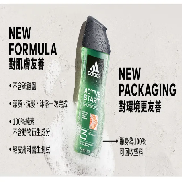 【adidas 愛迪達】三合一潔顏洗髮沐浴露-能量激活(250ml)