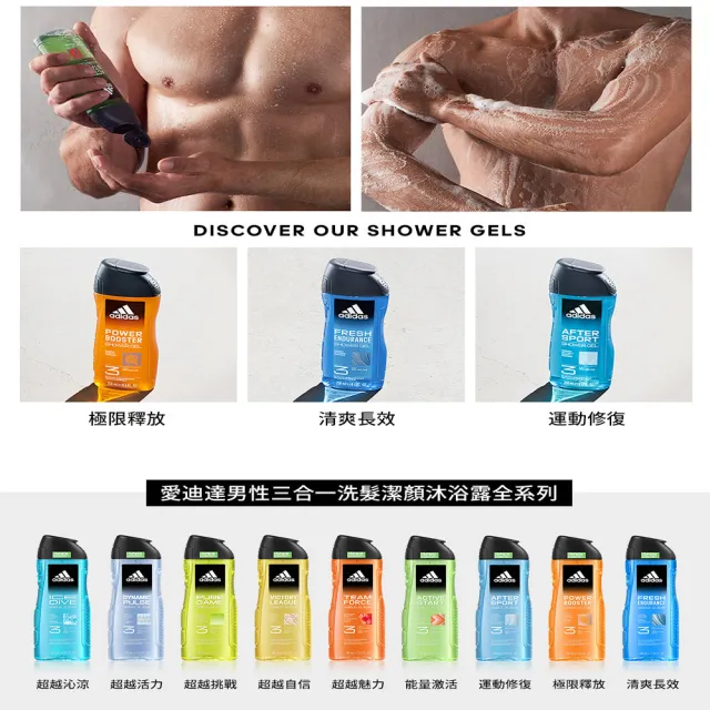 【adidas 愛迪達】三合一潔顏洗髮沐浴露-能量激活(250ml)