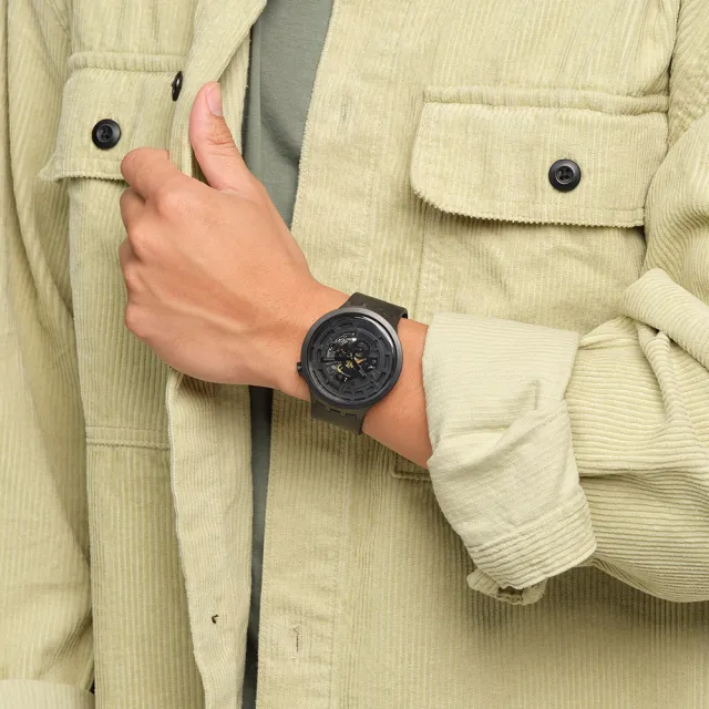 【SWATCH】C-BLACK 大錶面手錶/男錶/女錶/瑞士製造 SB03B100(47mm)