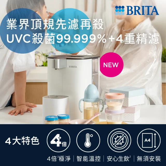 【BRITA】官方直營Cube瞬熱溫控滅菌開飲機 白色+MXPRO去水垢濾芯(共1機7芯)