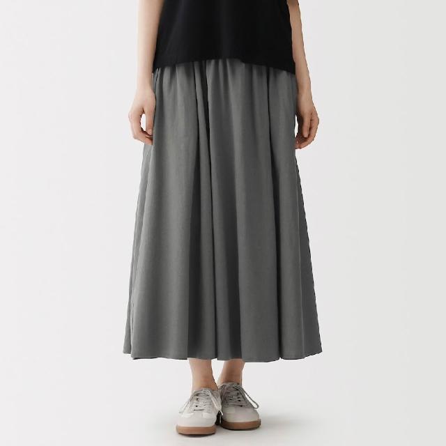 【MUJI 無印良品】女強撚天竺抓皺裙(墨灰/黑色/煙燻藍)
