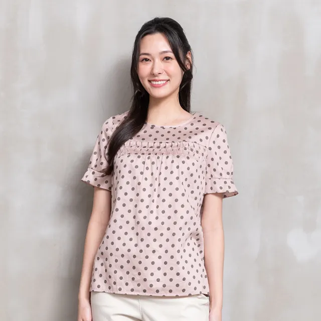 【perng yuh 芃諭名品】圓舞曲時光 褶飾 圓點印花 棉質上衣(2026 SS Collection|5A春夏新品上市)