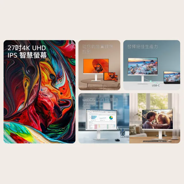 【LG 樂金】27型 SmartMonitor Duo 4K 移動式智慧螢幕 含支架(27U730SA-W)