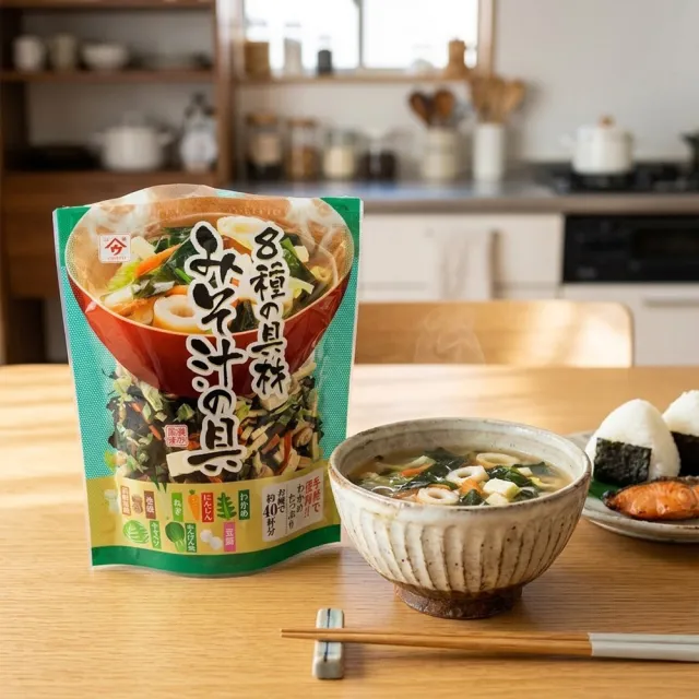 6包入山陰食品味噌湯專用配料內涵8種配料青蔥海帶高麗菜青江菜豆腐胡蘿蔔紅蘿蔔麥麩捲茶泡飯配料