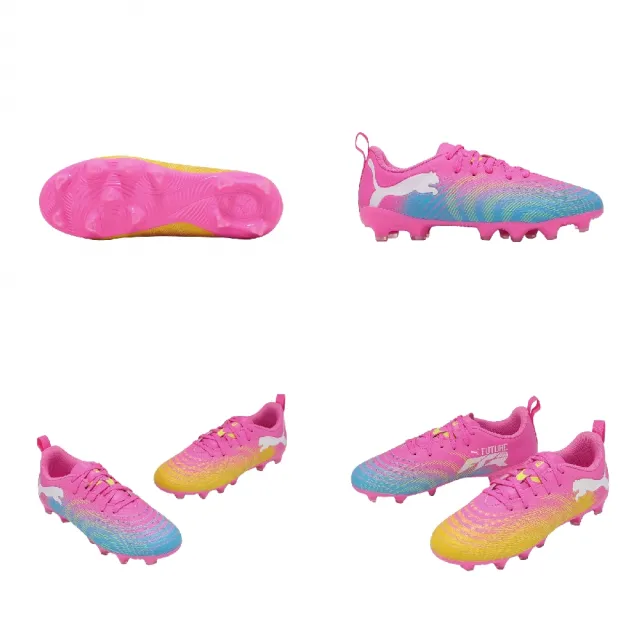 【PUMA】足球釘鞋 Future 9 Play FG/AG Jr 大童 女鞋 粉紅黃 抓地 108723-05