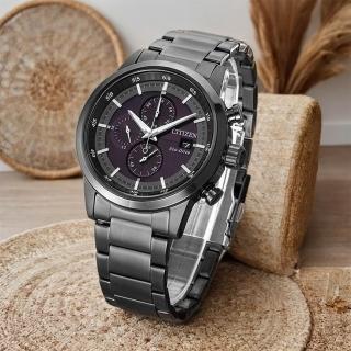 【CITIZEN 星辰】Eco-Drive 亞洲限定款 光動能三眼計時手錶 男錶-黑/43mm 開學禮 送禮 推薦(CA0615-59E)