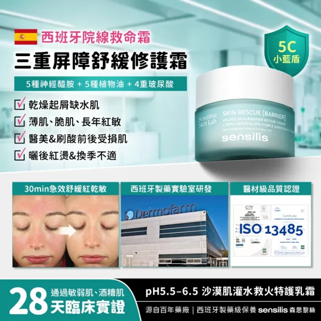 【sensilis 森思黎絲】SOS屏障舒緩修護霜50ml x2入組 (5C小藍盾/保濕乳霜/修復霜/5大神經醯胺)