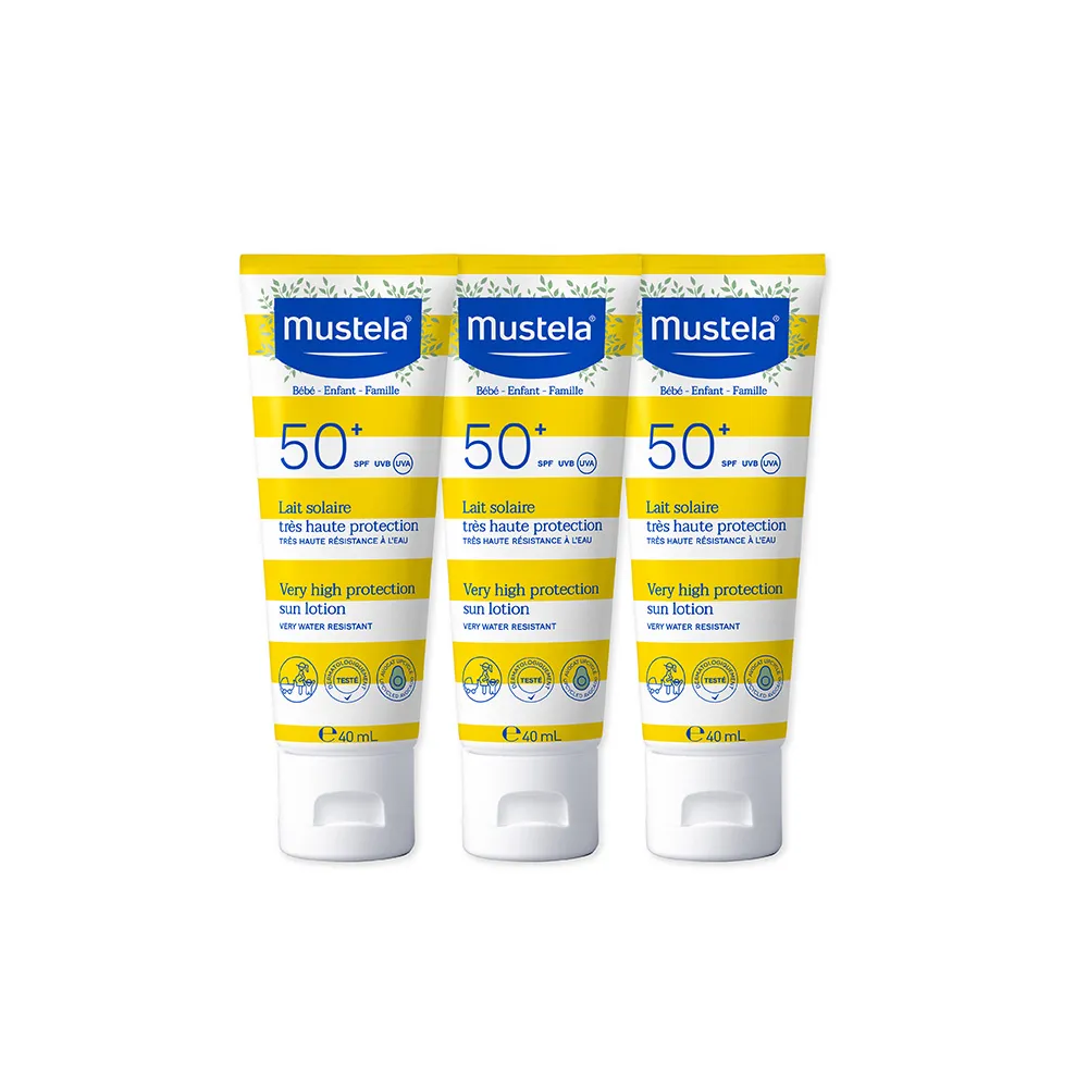 【Mustela 慕之恬廊】高效全護防曬乳SPF50+ 40mlX3(嬰兒/寶寶/兒童防曬 新生兒/孕婦/全家適用)