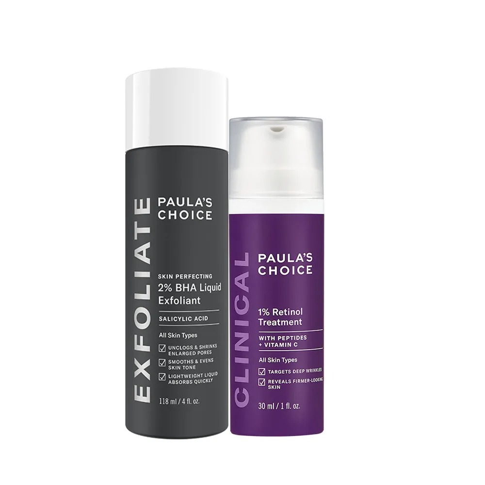 【Paulas Choice 寶拉珍選】2％水楊酸精華液＋1％A醇逆齡精華乳(逆時光減齡組)