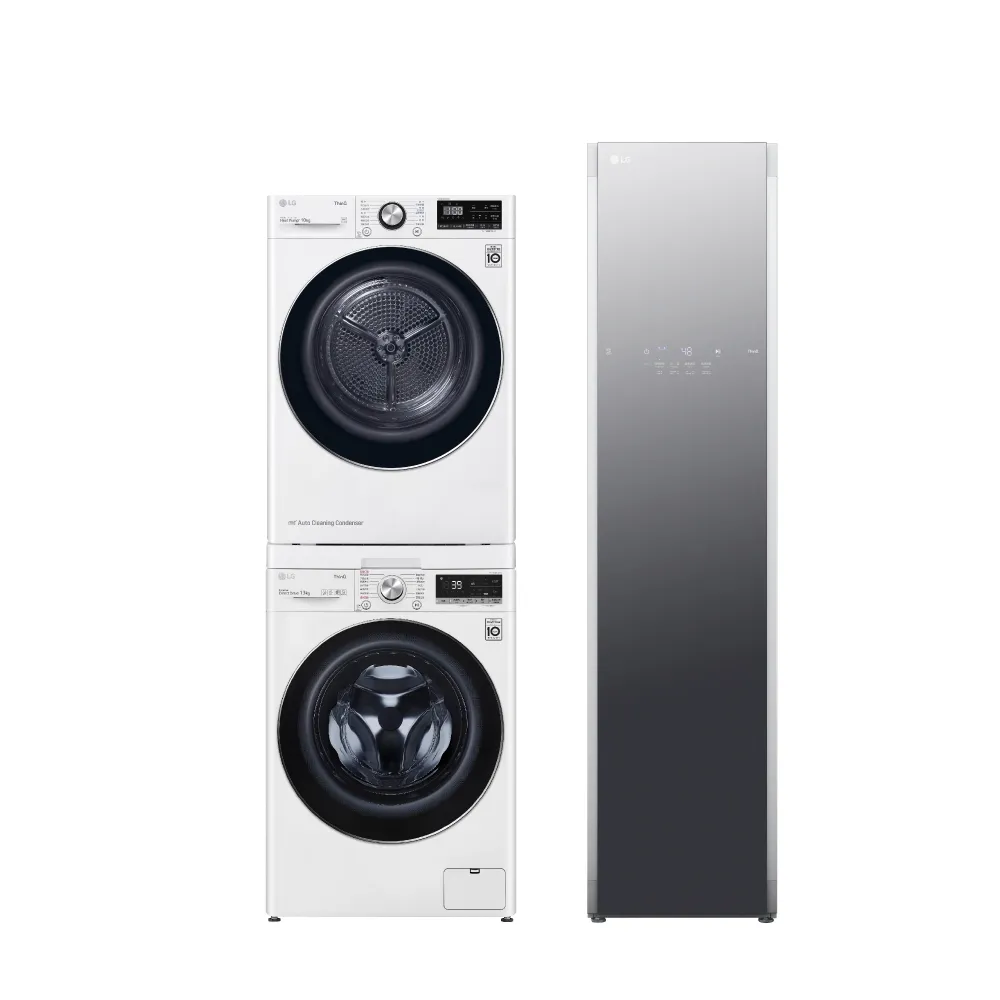 LG樂金家電速配1310洗乾堆疊×電子衣櫥〔1+1超值組〕(WD-S13VDW+WR-100VW+E523MW)
