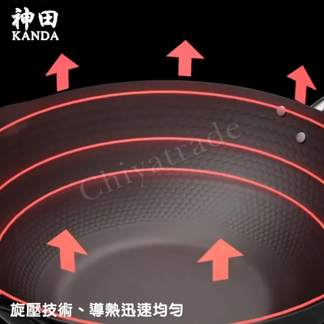 【神田】KANDA 日本製 窒化鐵 槌目紋 無塗層鐵炒鍋 鐵鍋 IH爐可用鍋 30cm(贈玻璃鍋蓋+木鏟)