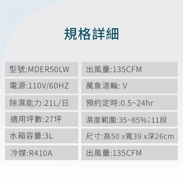 【GE 奇異】mabe美寶21L側吹式強力除濕機(MDER50LW)