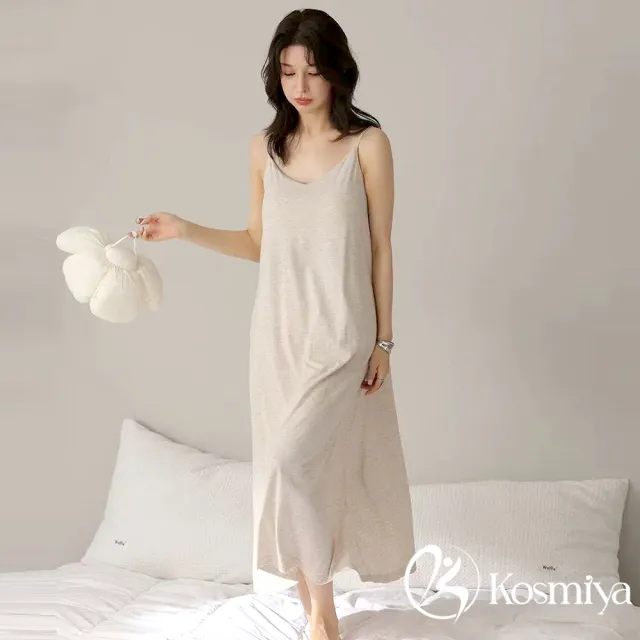 【Kosmiya】1套 固定胸墊 沁涼莫代爾感 慵懶午後睡裙/女睡衣/居家服/連身洋裝/洋裝(3色/均碼/加大碼)
