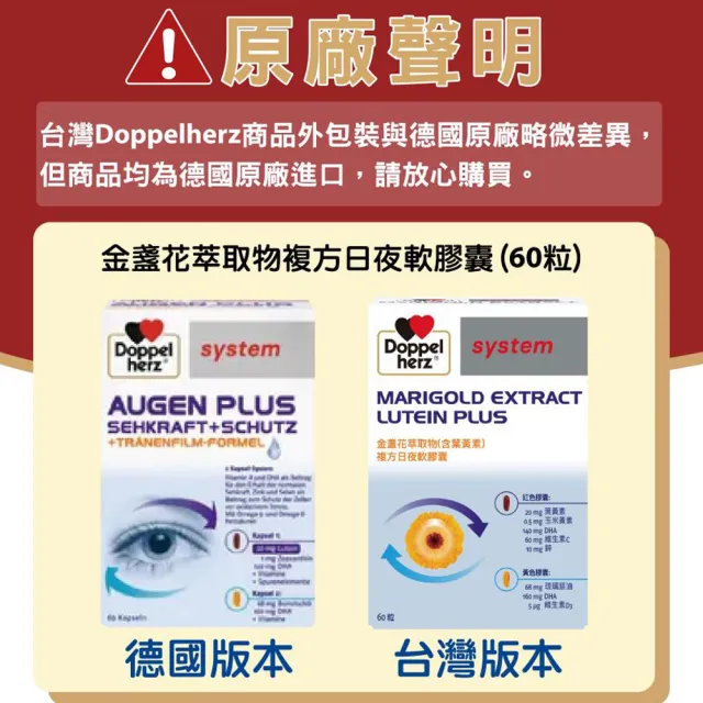 【Doppelherz 德之寶】葉黃素日夜軟膠囊60粒x3盒(德國雙心)
