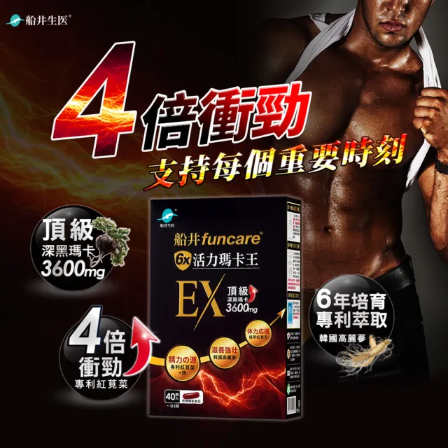 【funcare 船井生醫】6X活力瑪卡王膠囊EX 40顆/盒x3 (添加鋅/紅景天/瓜拿納/紅蔘/薑黃/增強體力)