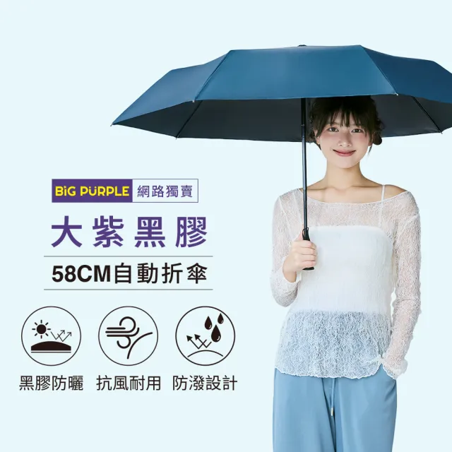 【雨傘王】BigPurple 23吋 黑膠傘 自動傘 折疊傘 防曬降溫 抗UV 1-2人撐(超值款無維修*)
