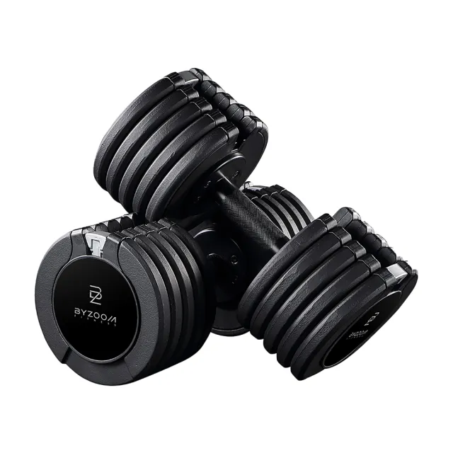 【BYZOOM FITNESS】Pure Series 50lb/約22.6kg 5段重量可調式啞鈴雙入+50lb/約22.6kg 5段重量可調式壺鈴 黑