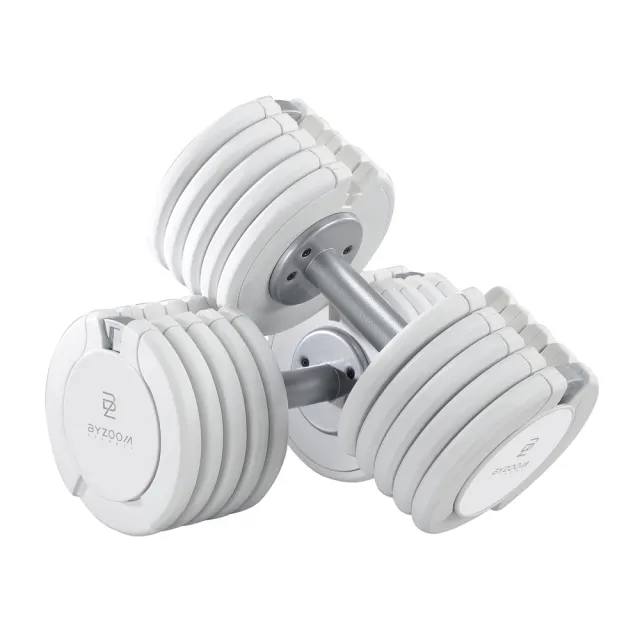 【BYZOOM FITNESS】Pure Series 50lb/約22.6kg 5段重量可調式啞鈴雙入+40lb/約18kg 5段重量可調式壺鈴 白
