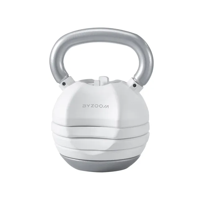 【BYZOOM FITNESS】Pure Series 50lb/約22.6kg 5段重量可調式啞鈴雙入+40lb/約18kg 5段重量可調式壺鈴 白