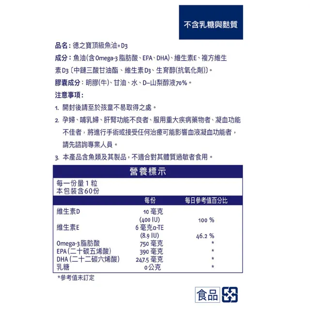 【Doppelherz 德之寶】頂級魚油+D3膠囊60粒/盒(德國雙心)