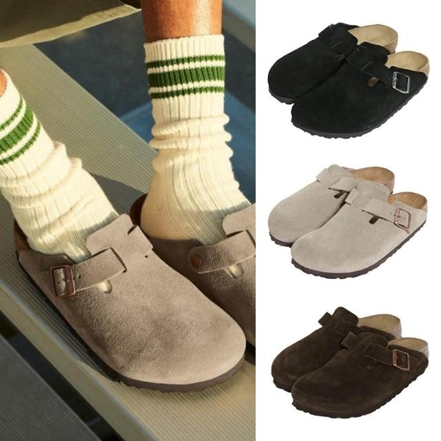 【BIRKENSTOCK 勃肯】Boston 麂皮半包拖鞋 男女 一般寬真皮波士頓 經典懶人鞋 反毛皮穆勒鞋 軟木休閒涼鞋
