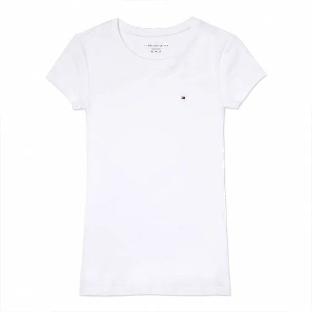 【TOMMY HILFIGER】TOMMY 刺繡Logo素面短袖T恤 上衣-女-白色(平輸品/素T/短T)