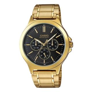 【CASIO 卡西歐】都會紳士 三眼指針男錶 黑金 不鏽鋼錶帶 生活防水 (MTP-V300G)