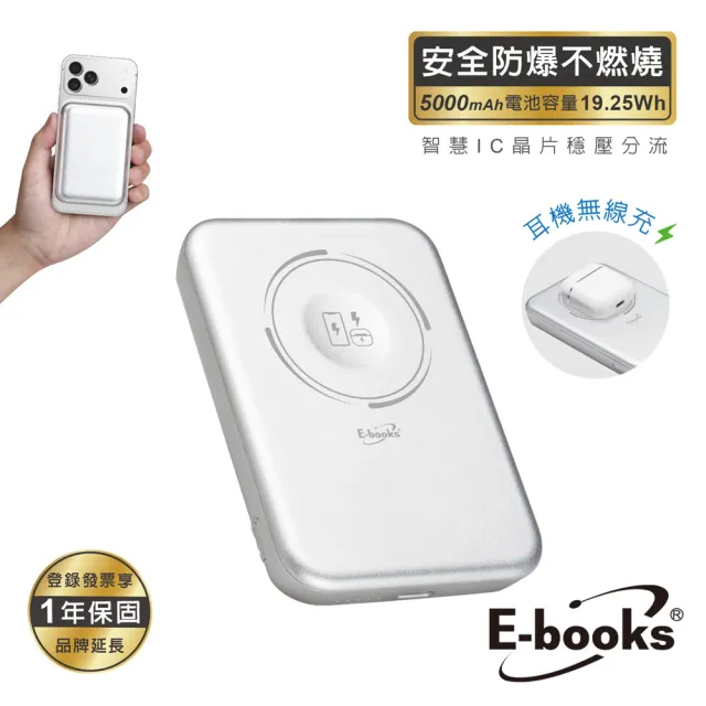 【E-books】E-PCB308 固態磁吸5000mAh行動電源(防爆不燃燒)