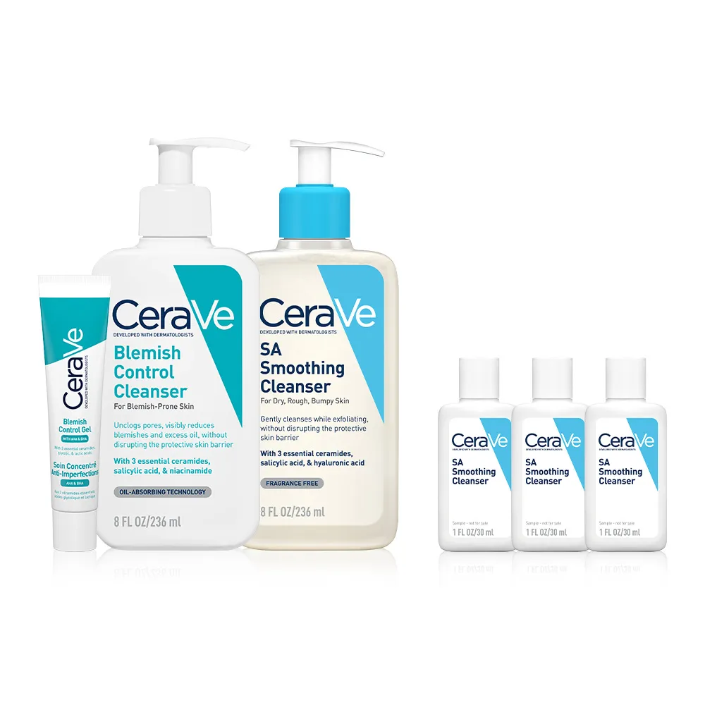 【CeraVe 適樂膚】超值戰痘全配組★淨膚白泥抗粉痘潔面露+多重酸煥膚修護精華+水楊酸煥膚淨嫩潔膚露_C