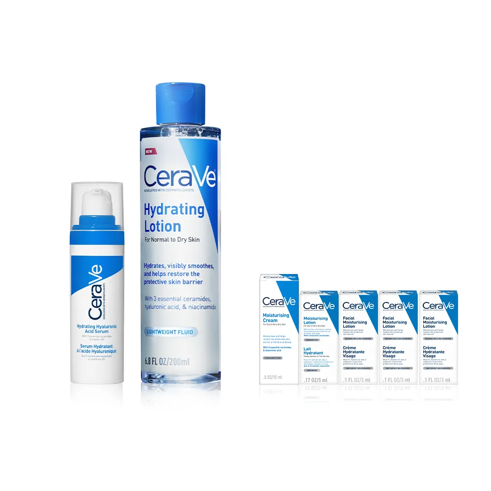 【CeraVe 適樂膚】臉部保濕雙入組★全效水光B5玻尿酸修護精華 30ml+全效極潤修護精華水_B(保濕鎖水)