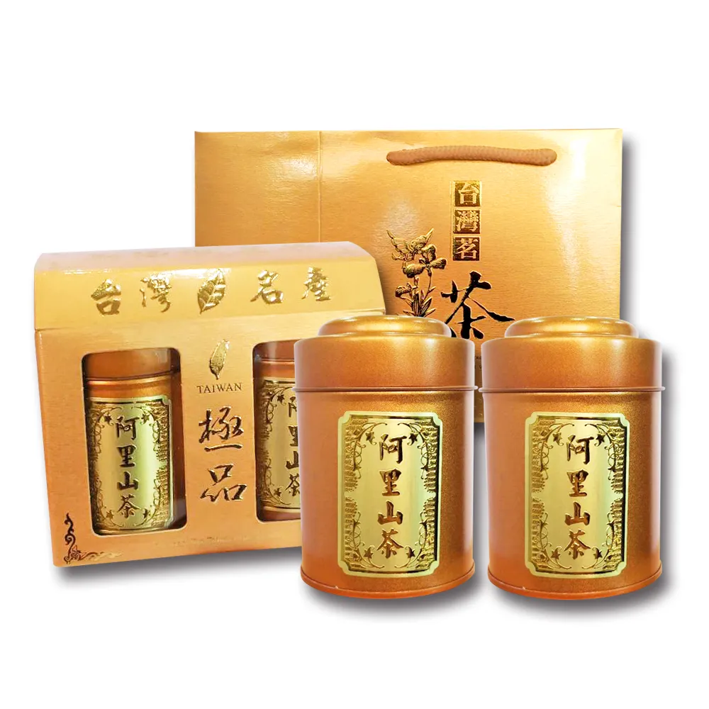阿里山高山茶 2箱セット 名池茶業】二兩灑金禮盒-阿里山高山烏龍茶葉75gx2罐x4盒(共1斤) - momo