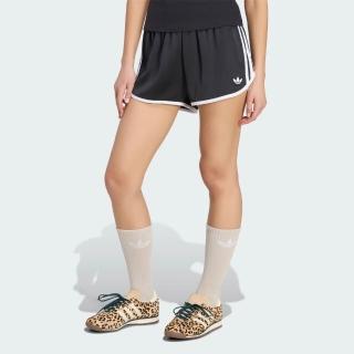 【adidas 愛迪達】3 STRIPES SPRINTER 運動短褲(KD7977 女款ORIGINALS寬鬆休閒運動褲 緞面布料 黑色)