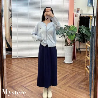 【my stere 我的時尚秘境】超顯瘦彈性直筒窄裙 藏青色 鉛筆裙 彈性長裙 彈性窄裙 休閒長裙 開衩長裙 包臀裙