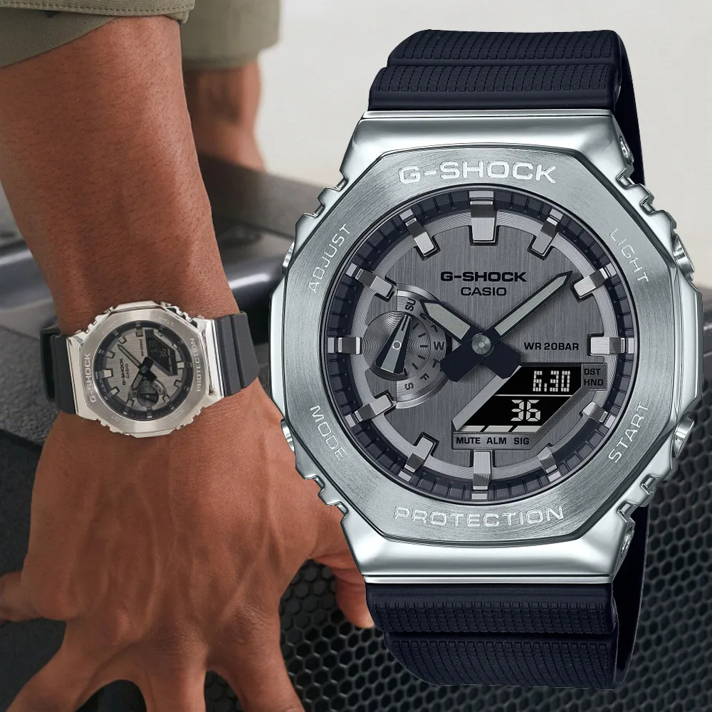 【CASIO 卡西歐】G-SHOCK  時尚金屬八角雙顯腕錶 618 週年慶 畢業禮物(GM-2100-1A)