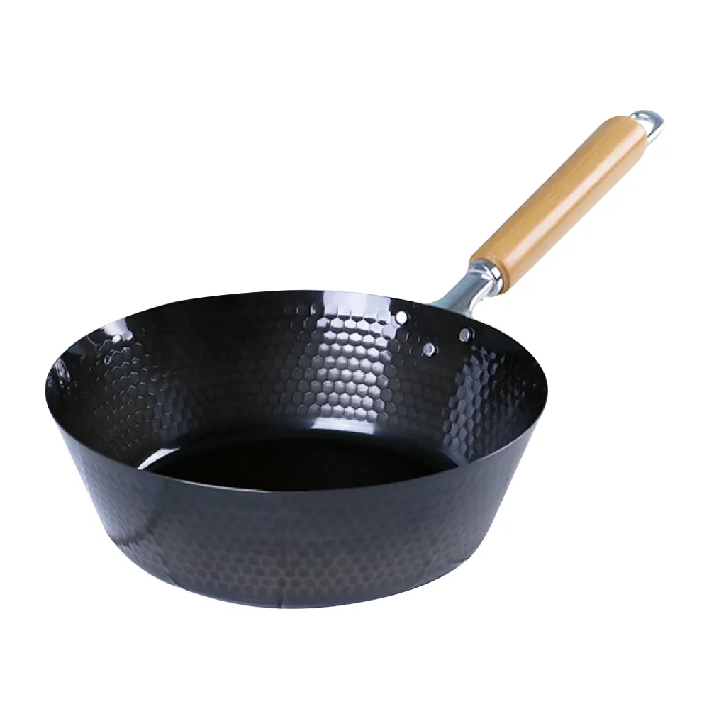 【新潟嚴選】日本製 極輕量槌目紋深型鐵炒鍋 30cm IH爐可用鍋(不挑爐具 燕三條鐵鍋)