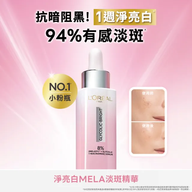 【L’OREAL Paris 巴黎萊雅】淨亮白激光微晶水凝霜50ml+淨亮白MELA淡斑精華30ml