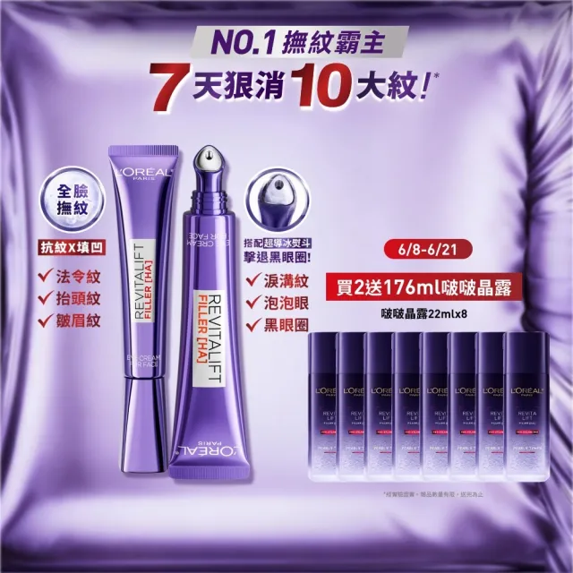 【L’OREAL Paris 巴黎萊雅】全新升級! 無針撫紋雙霸紫熨斗眼霜1+1組(冰熨斗+紫熨斗MAX3.0版)