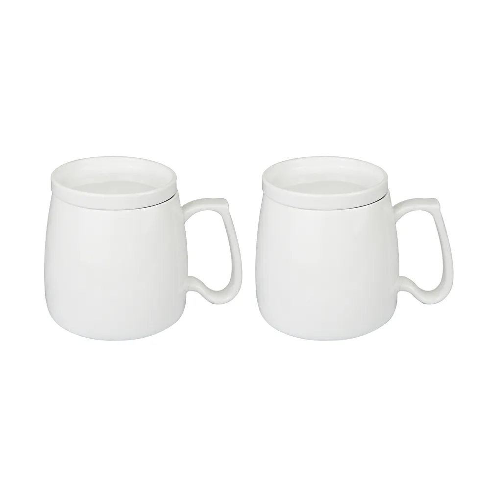 ZERO原點居家】台灣製造陶瓷胖胖杯2入組-附杯蓋640mL 帶蓋馬克杯(純白