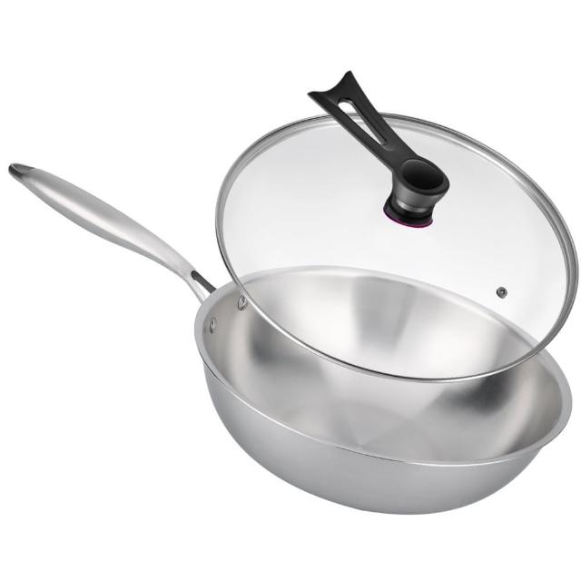 【鼎匠】限時特價★極緻304無塗層 純不鏽鋼炒鍋32cm(電磁爐可用 可立玻璃鍋蓋 複合金高效節能物理不沾煎鍋)