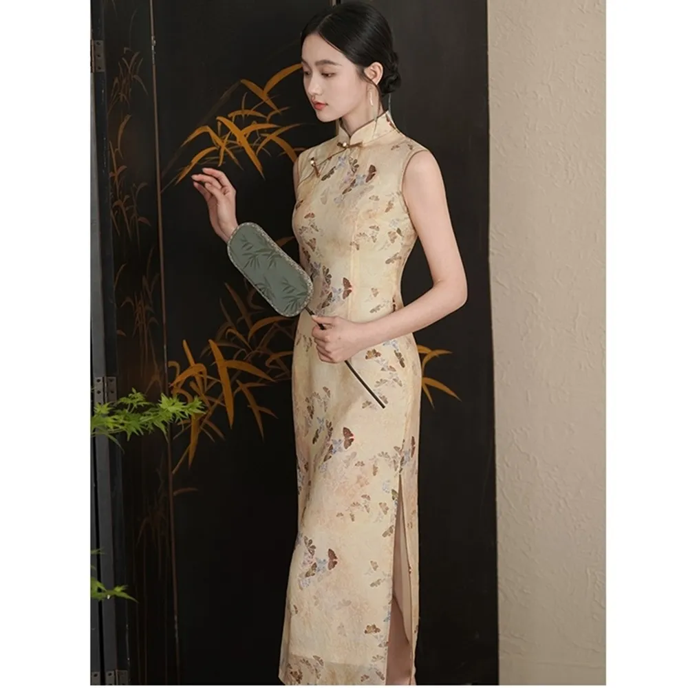 【巴黎精品】現貨+預購 女新中式旗袍連身裙改良旗袍A字裙長裙大碼洋裝休閒大尺碼女裝(錦天絲印花a1gc57)