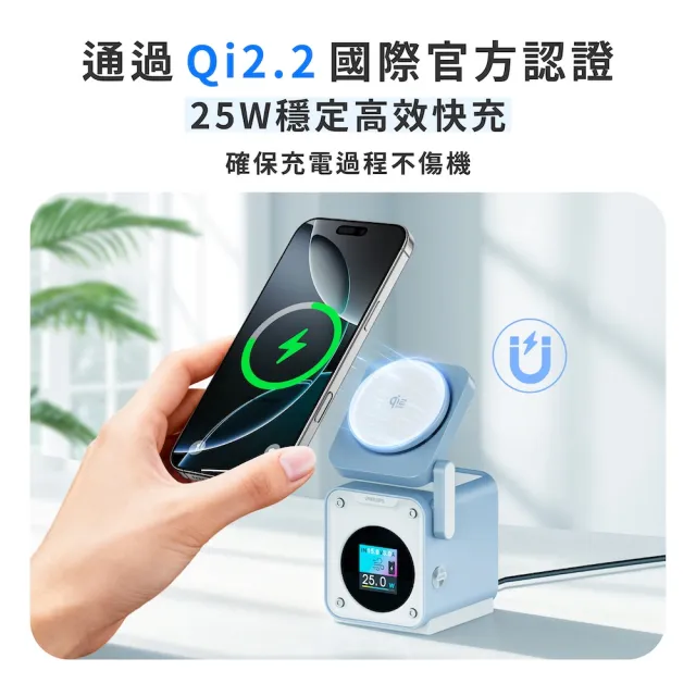 【Philips 飛利浦】DLK3551Q Qi2.2 32.5W GoodCube智能磁吸三合一磁吸充電座(MagSafe/雙系統適用)
