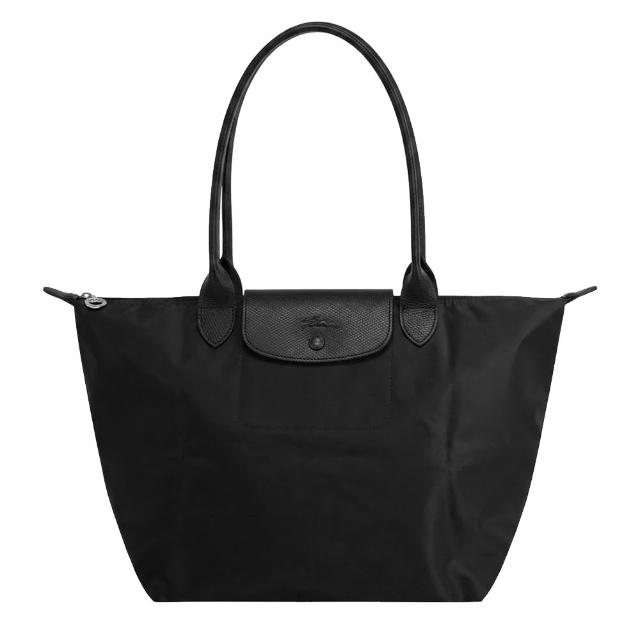 【LONGCHAMP】LE PLIAGE ONE系列長把尼龍單色摺疊水餃包(大/黑)