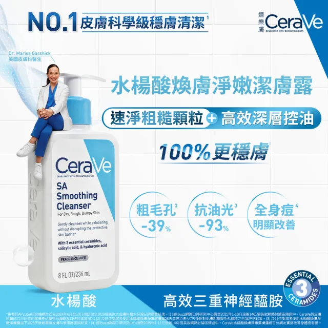 【CeraVe 適樂膚】超值戰痘全配組★淨膚白泥抗粉痘潔面露+多重酸煥膚修護精華+水楊酸煥膚淨嫩潔膚露_C