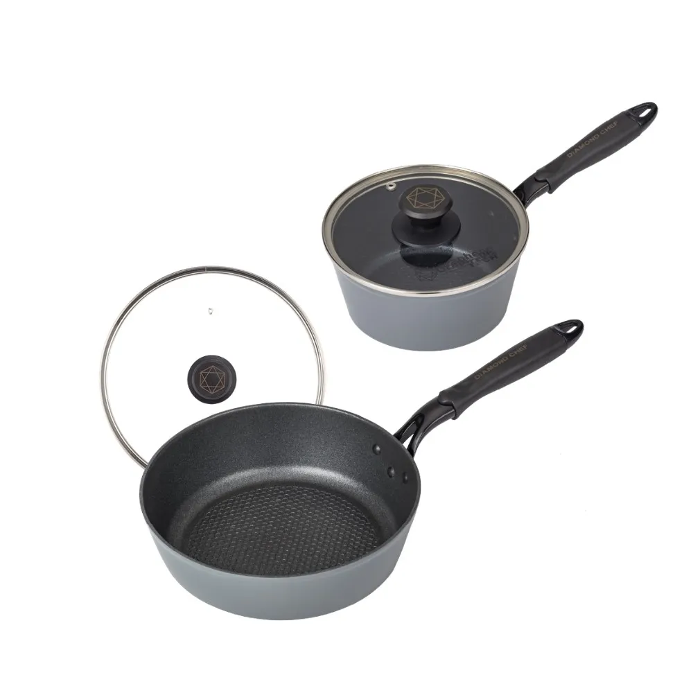 【DIAMOND CHEF】黑金石墨烯不沾鍋2鍋4件組-深平底鍋24cm+湯鍋18cm(含蓋/IH爐可用)