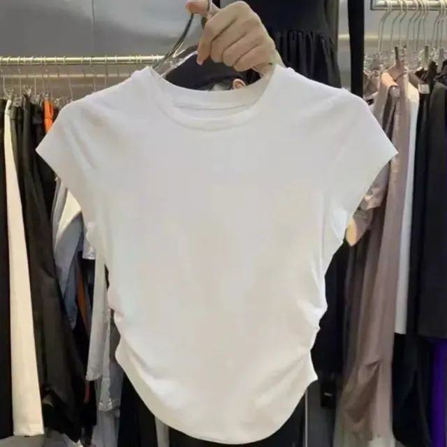 【D.studio】韓版側邊收腰顯瘦短袖上衣 短版上衣 衣服 夏天女裝 短板上衣 短版t恤 女裝 短袖t恤  T701