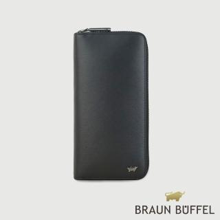 【BRAUN BUFFEL 德國小金牛】卡特 8卡拉鍊長夾-黑色(BF585-601-BK) 錢包送禮推薦
