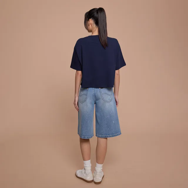 【Lee】女裝 牛仔短褲 / 寬鬆慵懶風 刷破 膝下短褲 JORTS 中藍洗水 / LB622018815