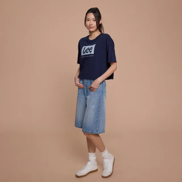 【Lee】女裝 牛仔短褲 / 寬鬆慵懶風 刷破 膝下短褲 JORTS 中藍洗水 / LB622018815