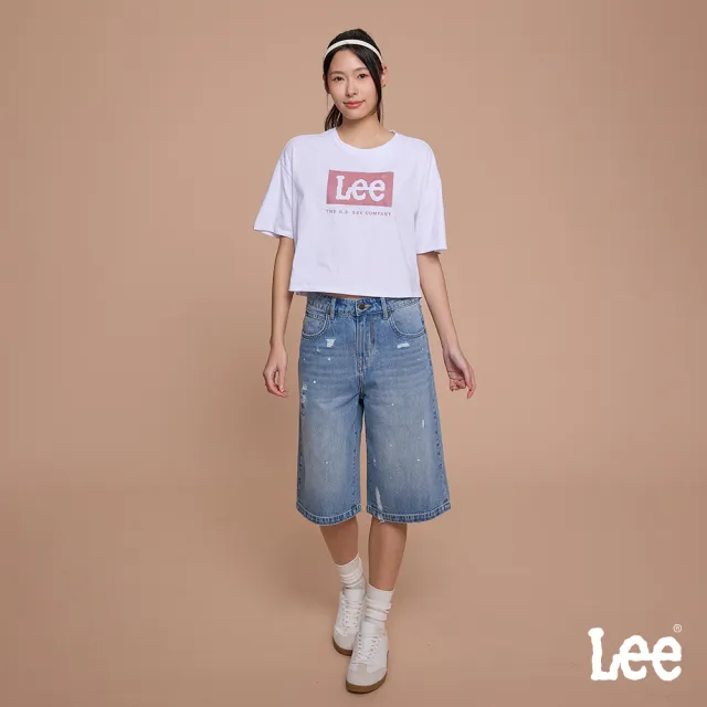 【Lee】女裝 牛仔短褲 / 寬鬆慵懶風 刷破 膝下短褲 JORTS 中藍洗水 / LB622018815